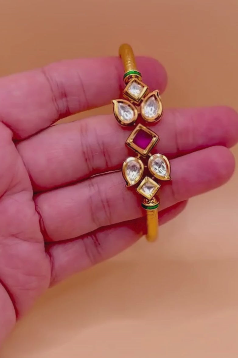 Kundan & Ruby Stone Kada Bracelet