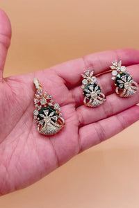 Sparkle Green Stone Pendant Set - Green