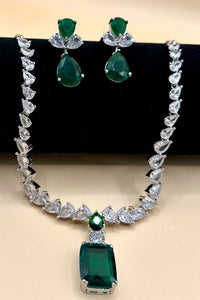 Green Stone American Diamond Set