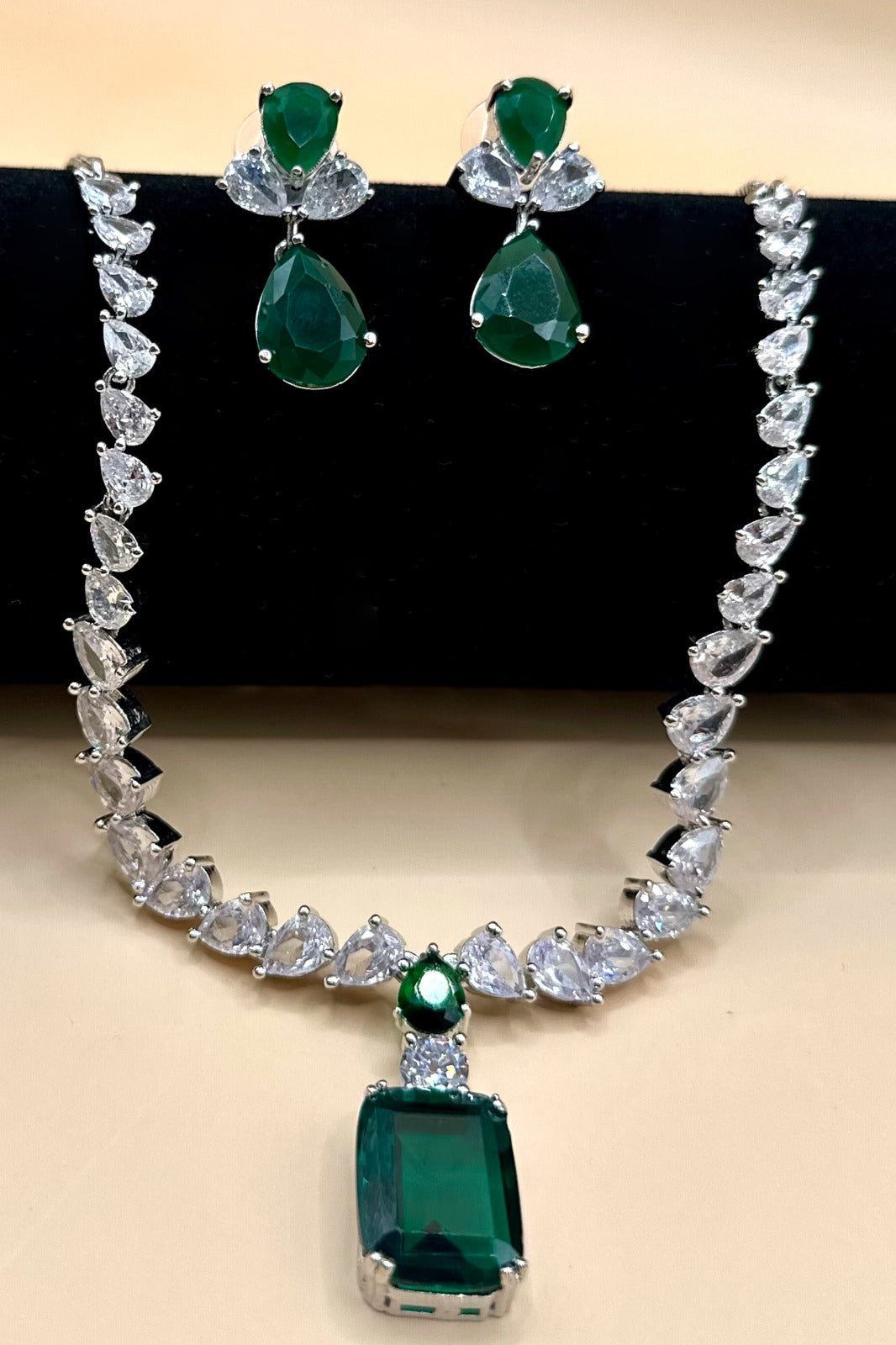 Green Stone American Diamond Set