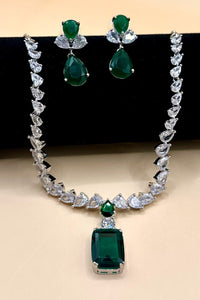 Green Stone American Diamond Set